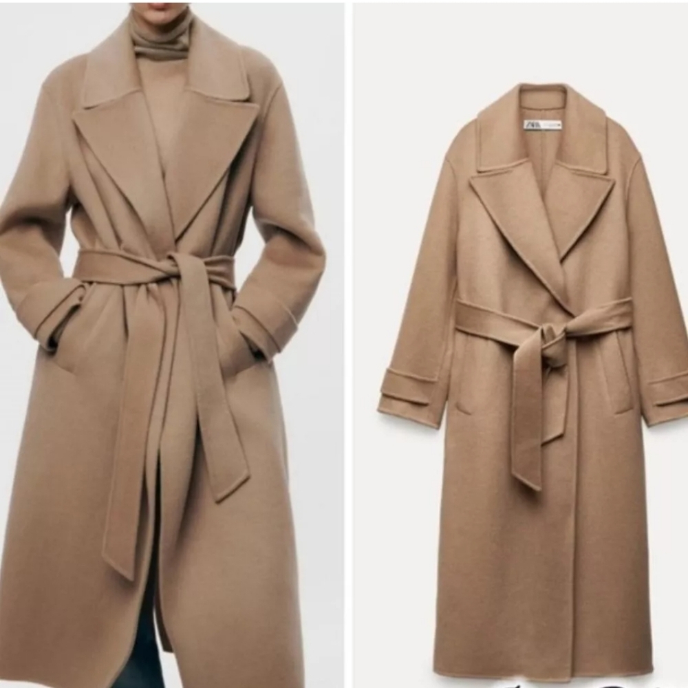 ZARA NWT Size S - Camel Tan Double Faced Belted Wool Blend Coat